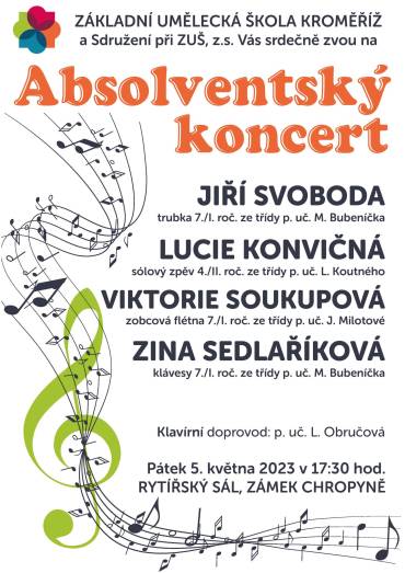 Pozvánka na absolventský koncert – pobočka Chropyně